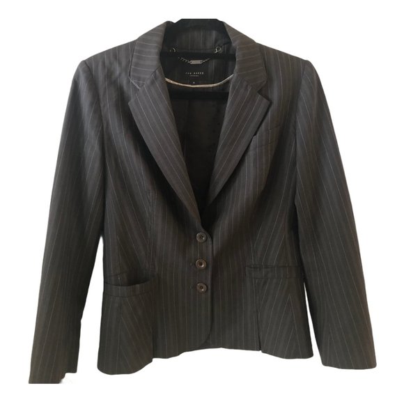 Ted Baker London Wool Brown Stylish Tailored Crop Jacket Size 3 - Picture 1 of 9